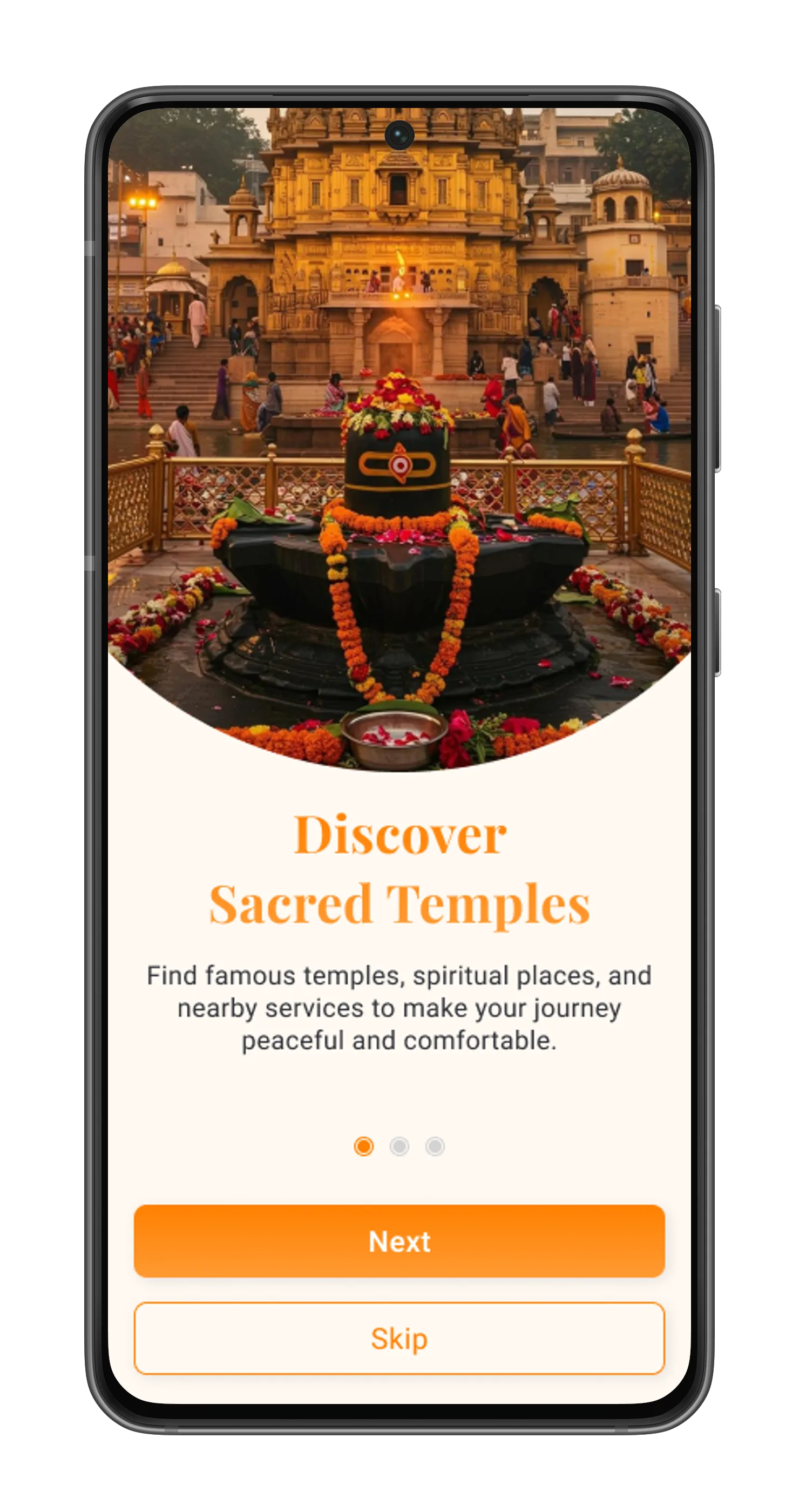 MARG app screen — Discover Sacred Temples